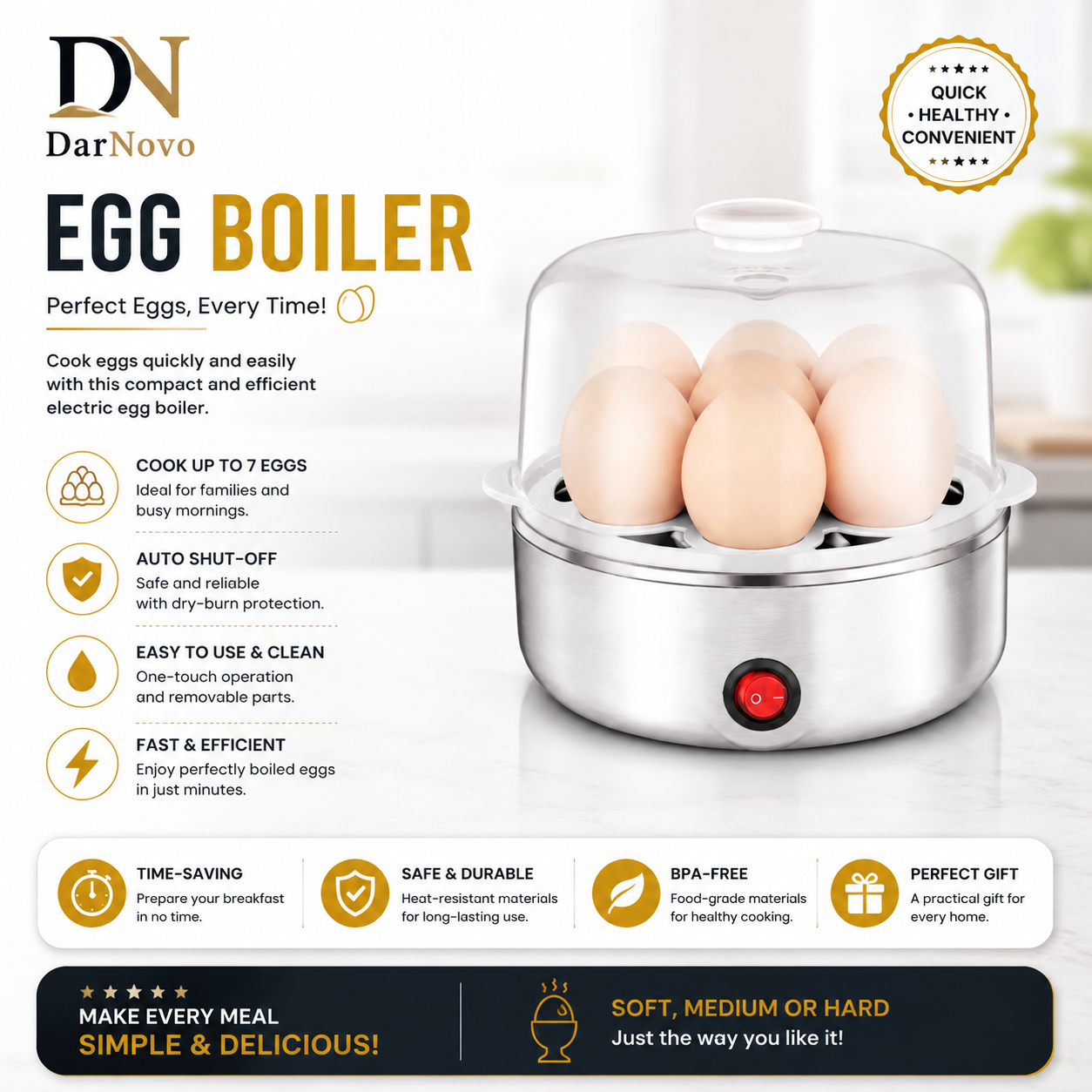Electric Egg Boiler Automatic Egg Cooker Soft Medium Hard Boiled