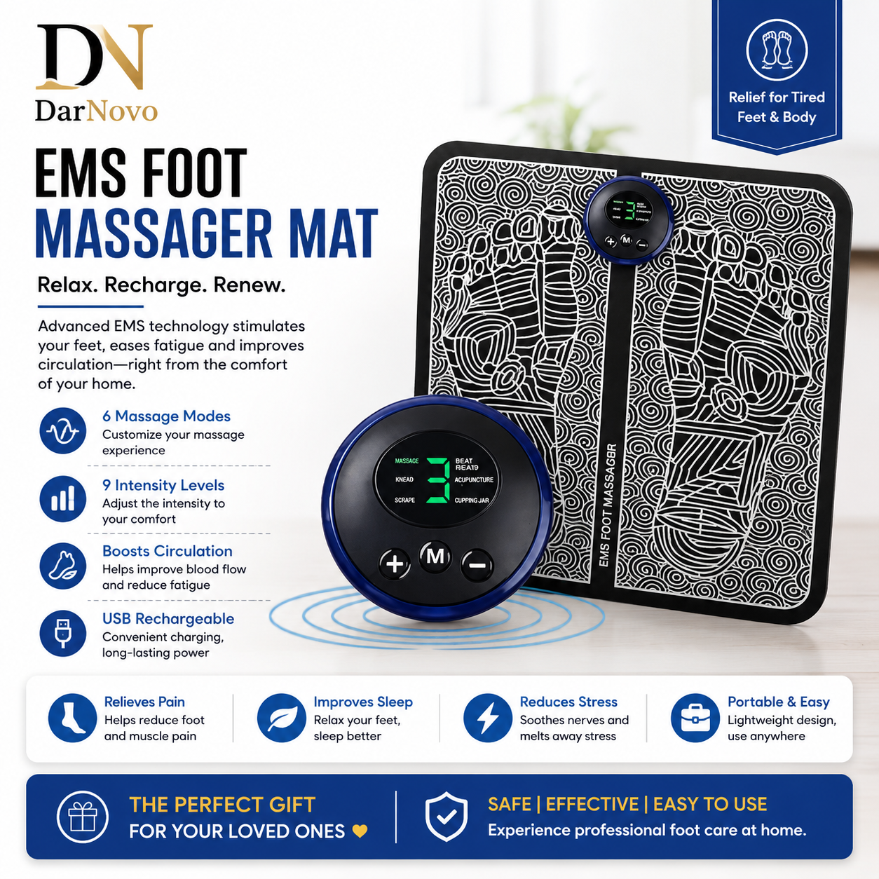 EMS Foot Massager Mat - Electric Portable Foot & Ankle Massager