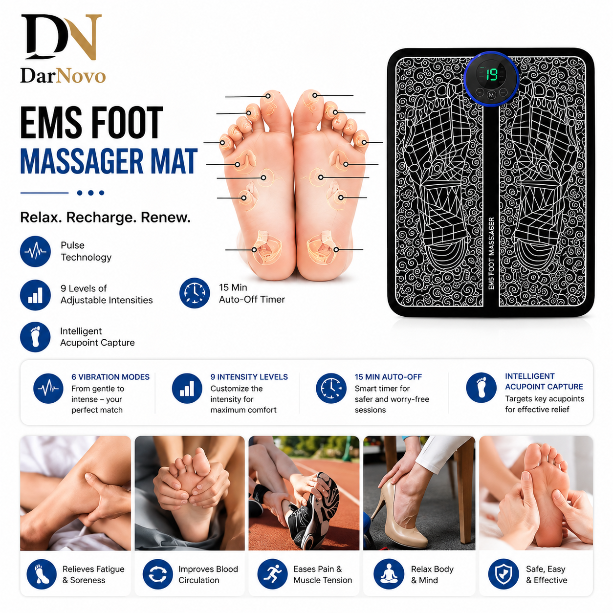 EMS Foot Massager Mat - Electric Portable Foot & Ankle Massager