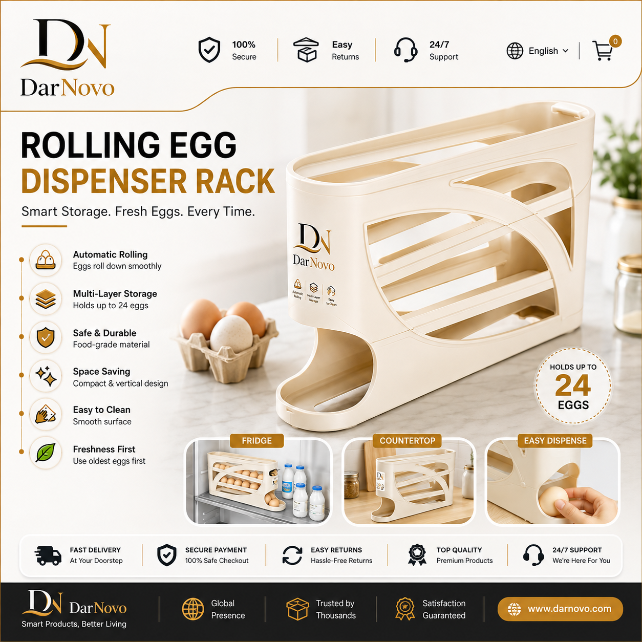 Egg Dispenser Rack – Smart & Space Saving Egg Organiser