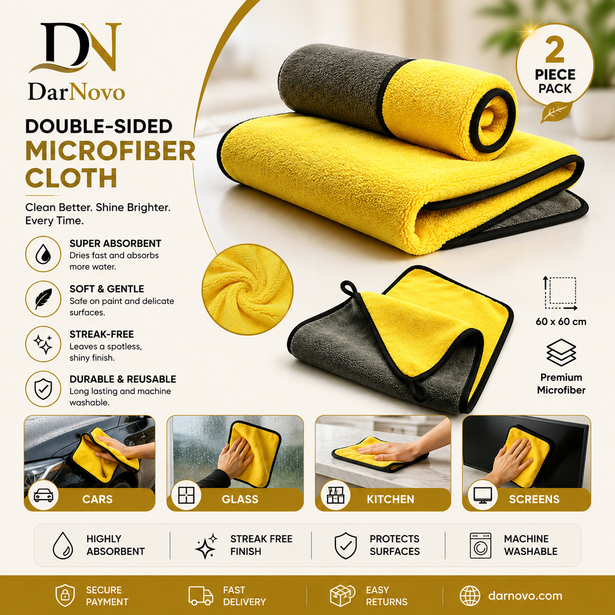 Double-Sided Microfiber Cloth – 2 Piece Set