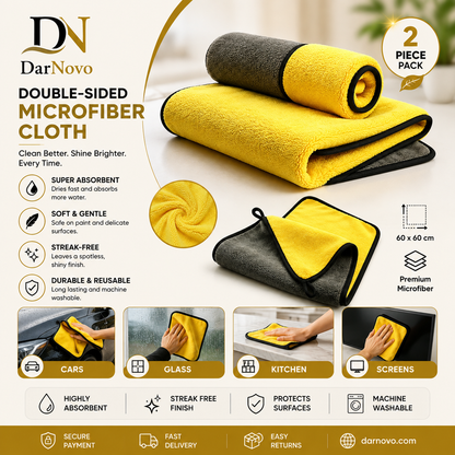 Double-Sided Microfiber Cloth – 2 Piece Set for Cleaning