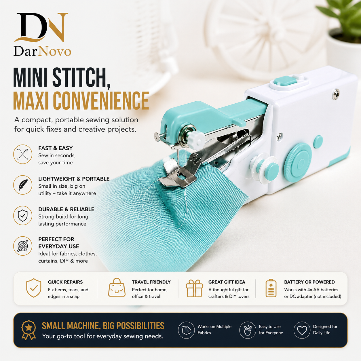 Portable Handheld Sewing Machine – Compact Stitcher for Quick Repairs