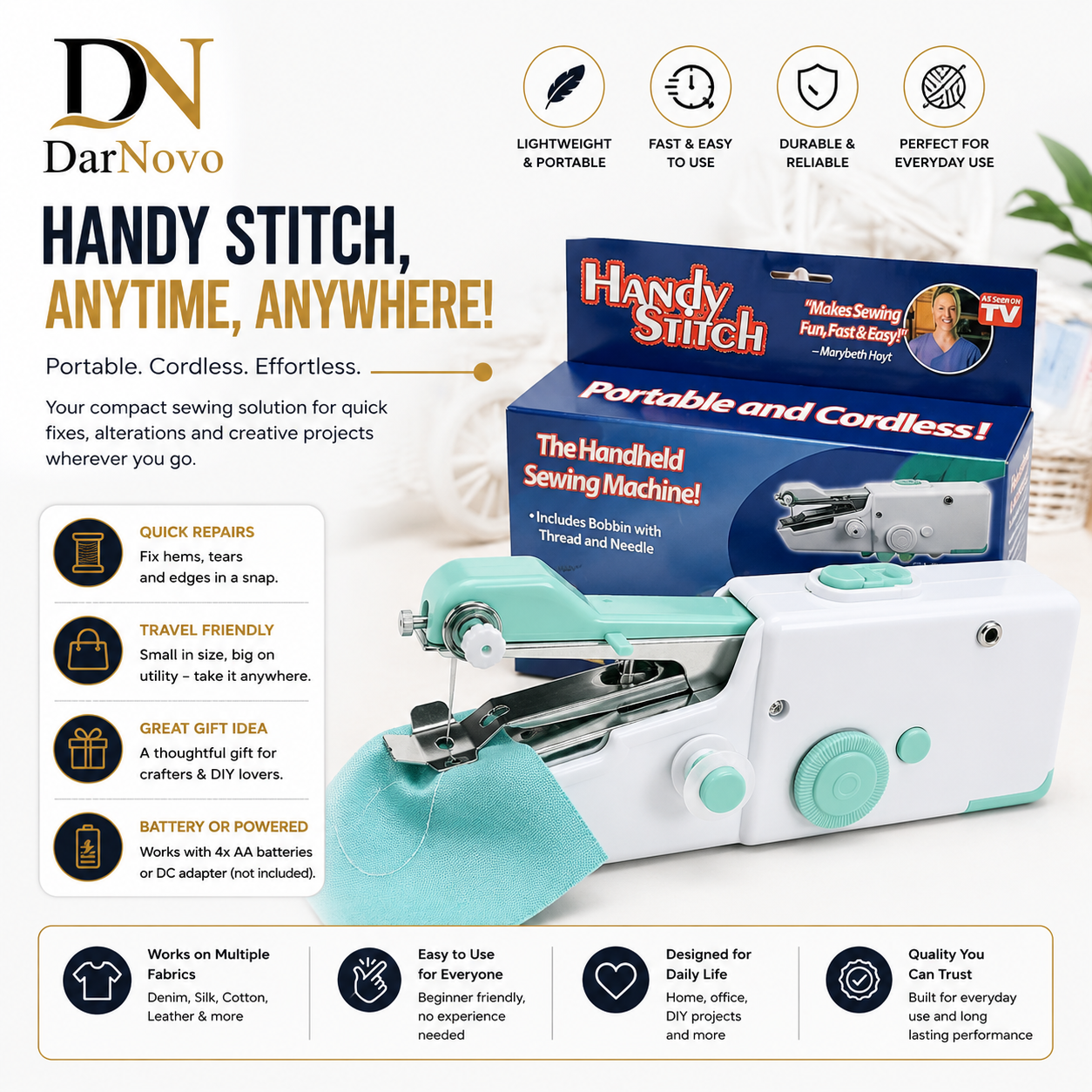 Portable Handheld Sewing Machine – Compact Stitcher for Quick Repairs