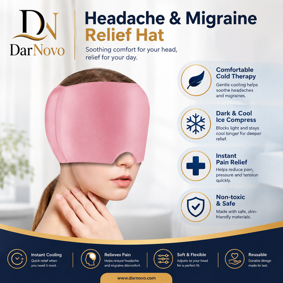 Migraine Relief Cap – Hot & Cold Therapy for Headache and Sinus Relief